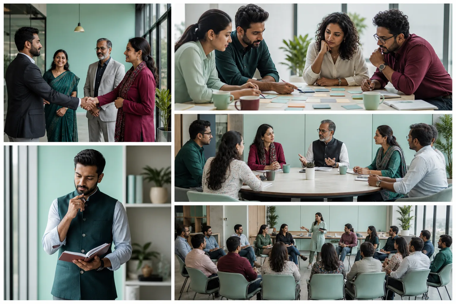 Professionals from varied backgrounds in a focused negotiation meeting